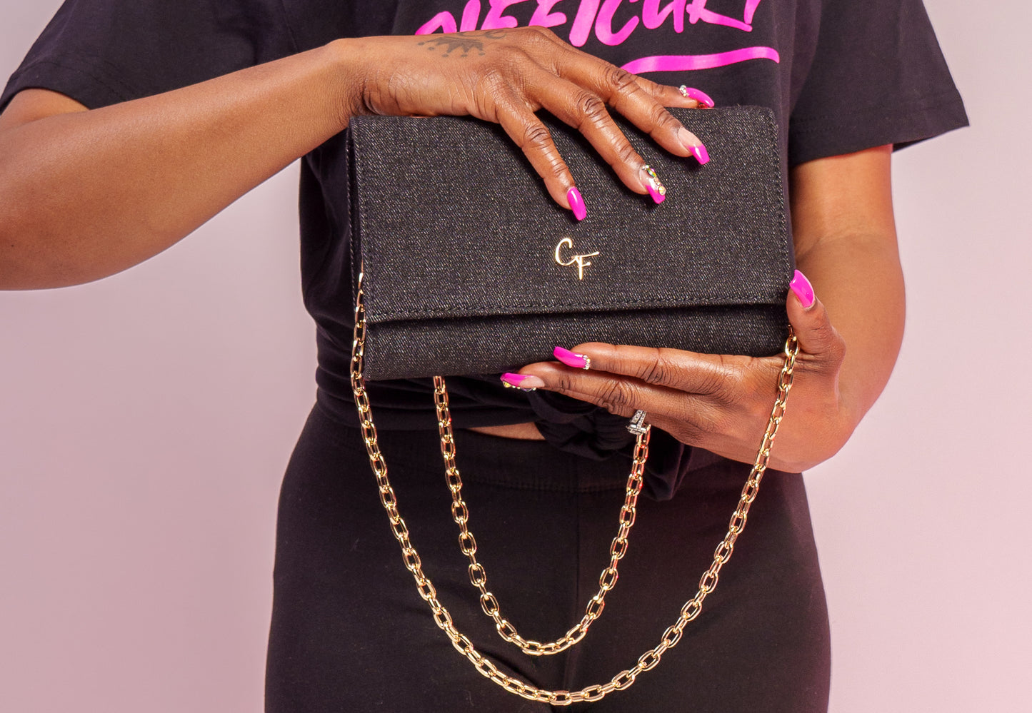 Black Denim Crossbody Bag