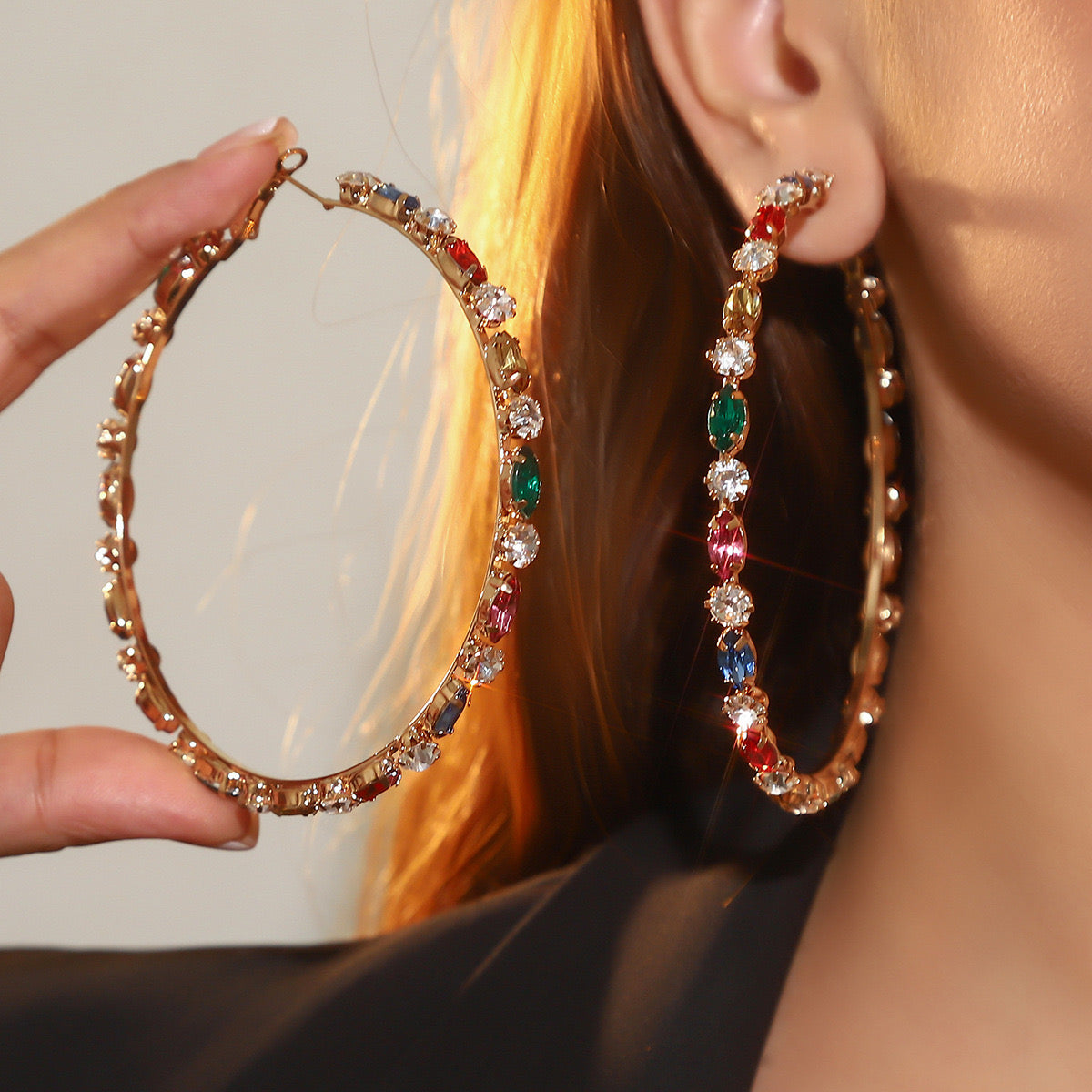 Multi color rhinestone hoops