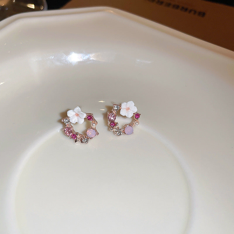 Pink Rhinestone Stud Earrings