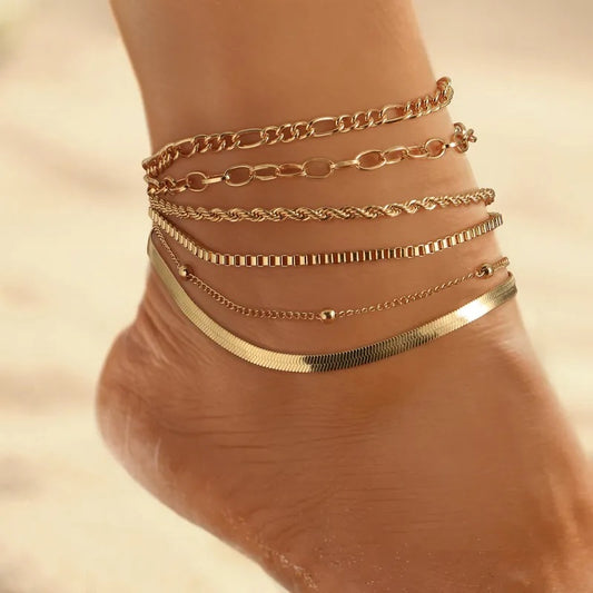 Vintage stackable anklet set